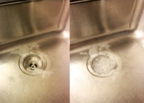 Watch your sink get clean as the vinegar and baking soda react!